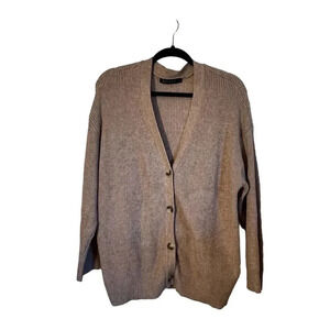 Merokeety Women's Beige Ribbed Button-Up Cardigan Sweater Size L